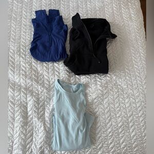 Lululemon Set: Black Zip Hoodie, Navy Blue Ribbed Top & Light Blue Ribbed Top